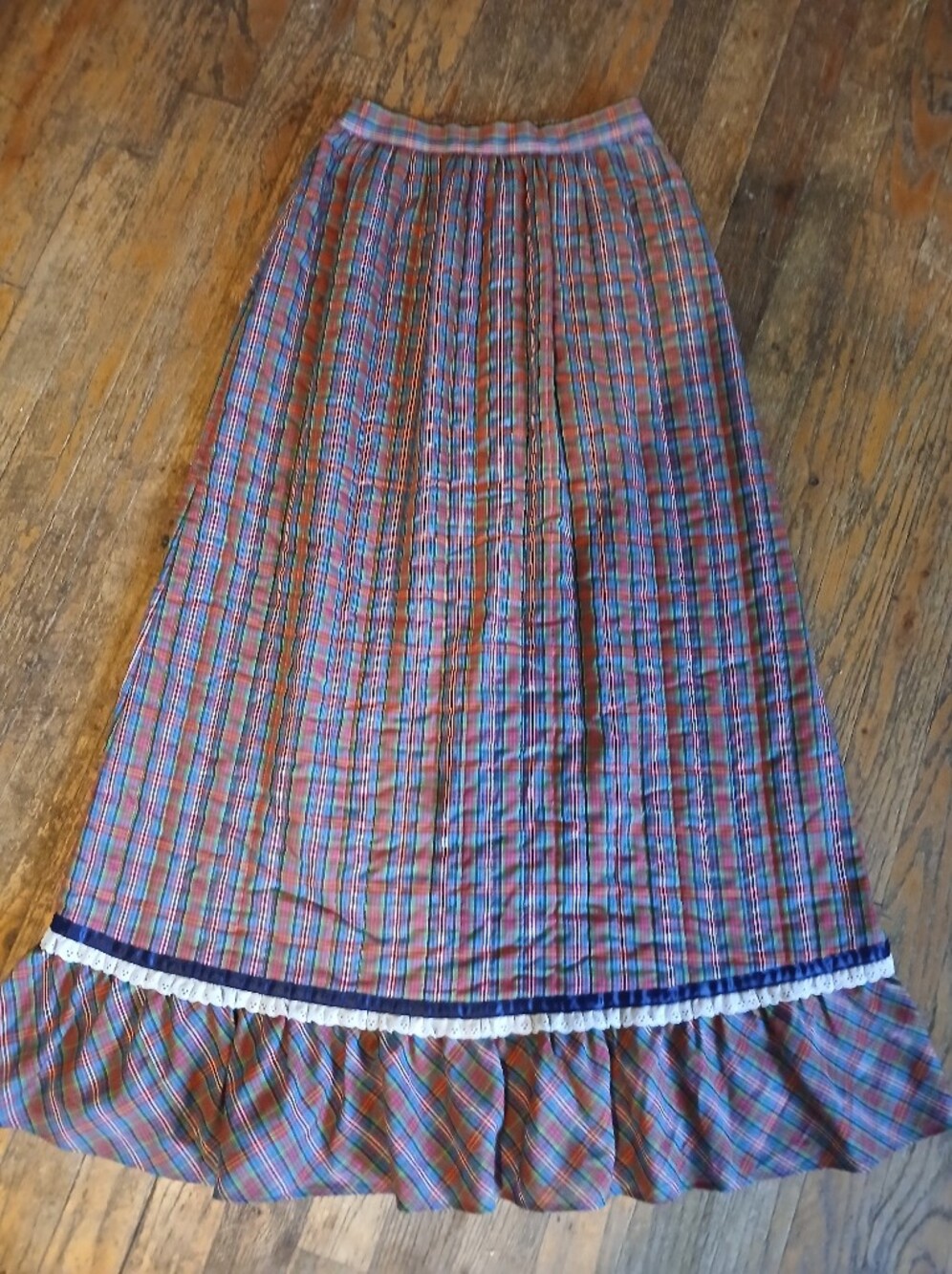 Vintage Maxi Plaid Ruffle Hem Dress